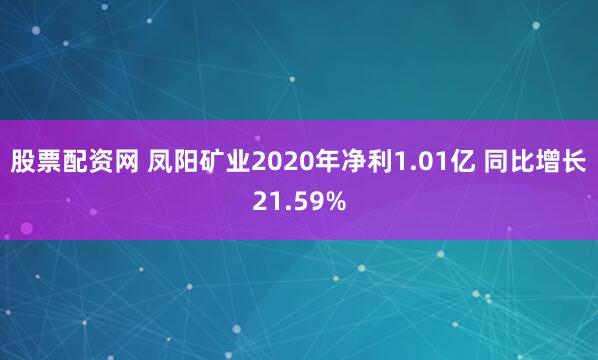 股票配资网 凤阳矿业2020年净利1.01亿 同比增长21.59%