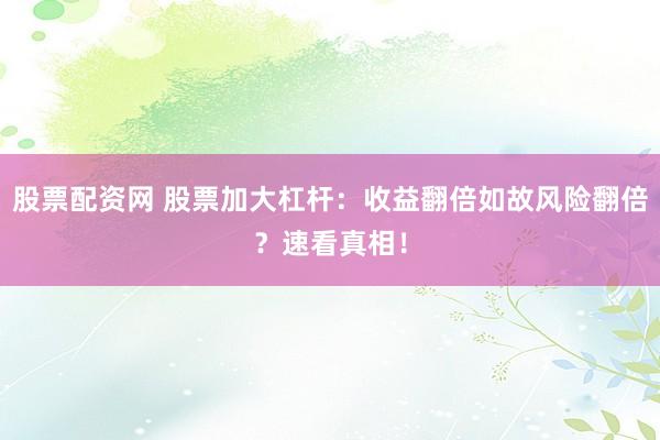 股票配资网 股票加大杠杆：收益翻倍如故风险翻倍？速看真相！